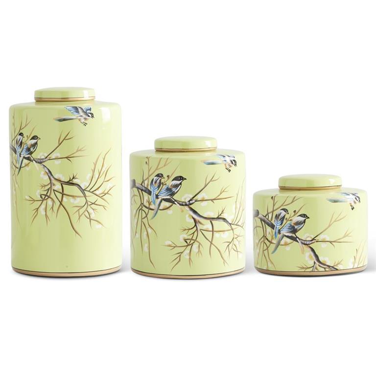Green Ceramic Bluebird Jar