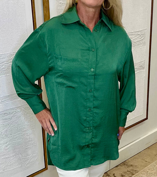 Green Button-Down Tunic Top