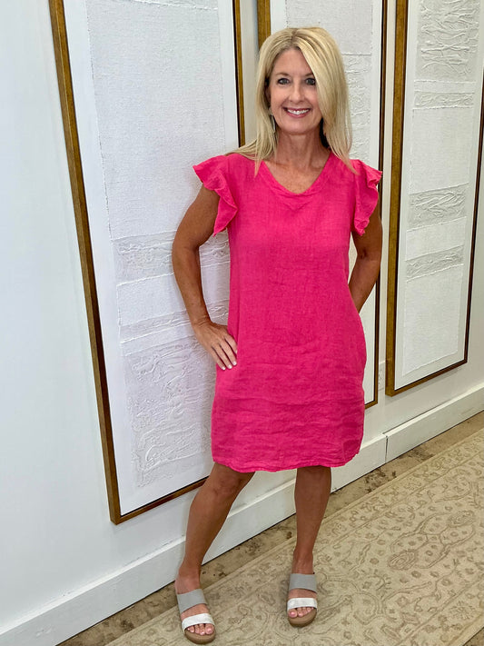 Fuschia Flutter Sleeve Dress