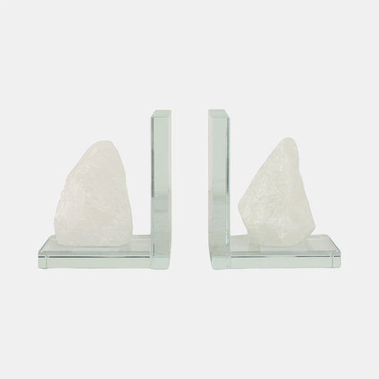 S/2 Glass Bookends w/ Stone