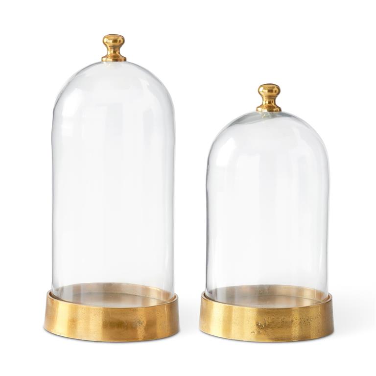 Clear Glass & Antiqued Gold Metal Cloche