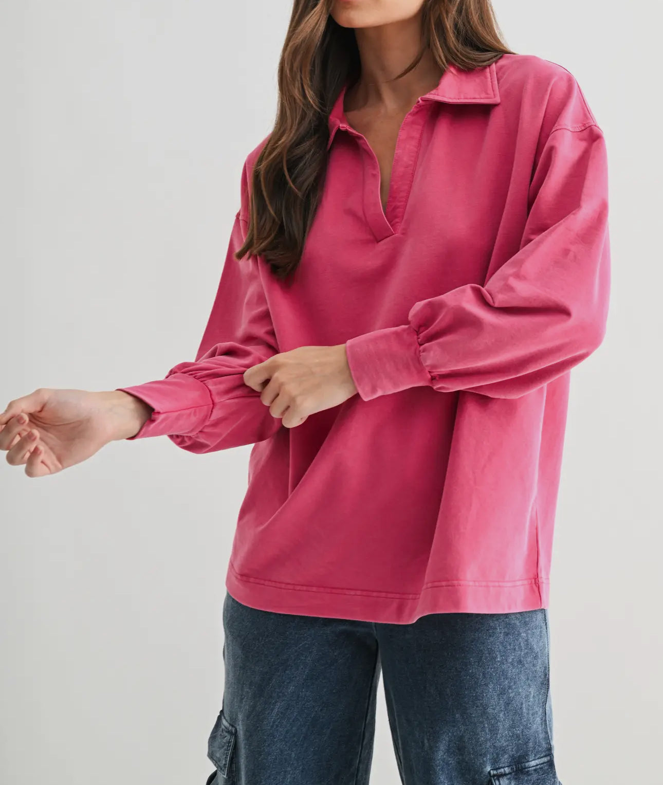 Collard Long Sleeve Top/Washed Plum