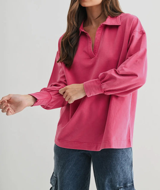 Collard Long Sleeve Top/Washed Plum