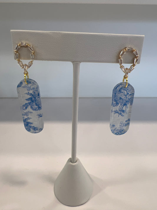 Blue Chinoiserie Oval Earrings