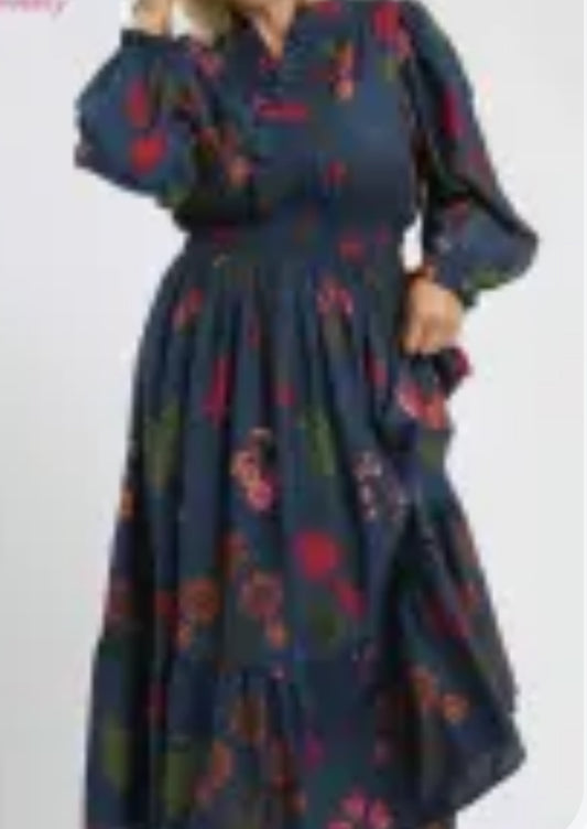 Plus Floral Dress/Midnight Mix