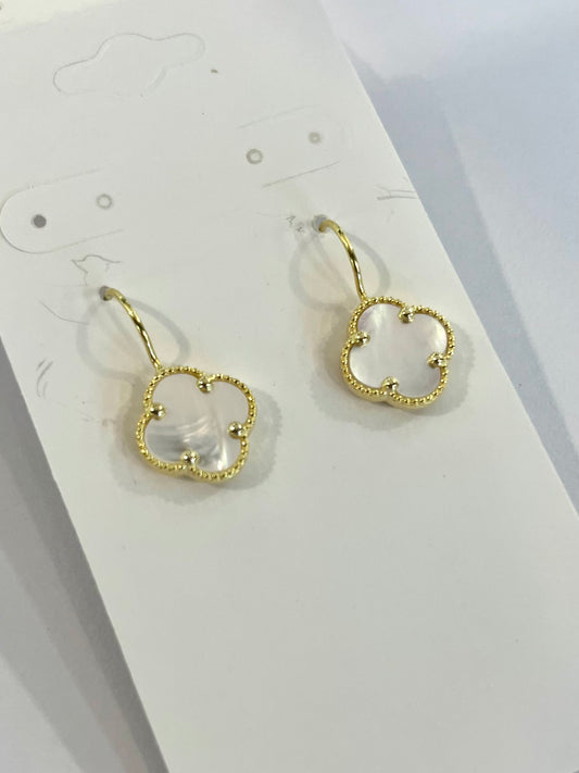 Gold Mother of Pearl Clover Earrings