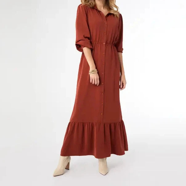 Rust Long Sleeve Tiered Maxi Dress