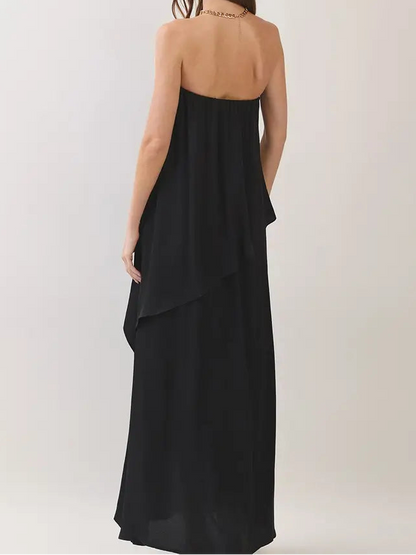 Strapless Black Silk Maxi Dress