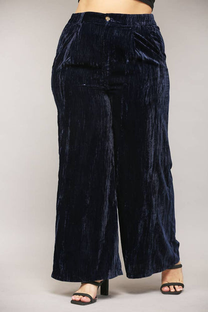 Navy Crinkle Velvet Pant