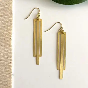 Gold Rectangle Dangle Earrings