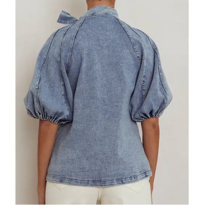 Blue Denim Puff Sleeve Top
