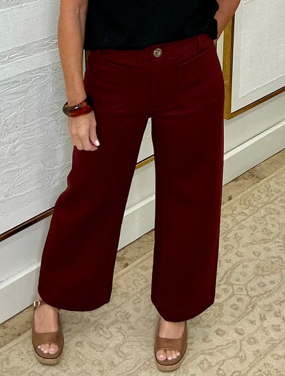 Burgundy Stretchy Wide Leg Pants