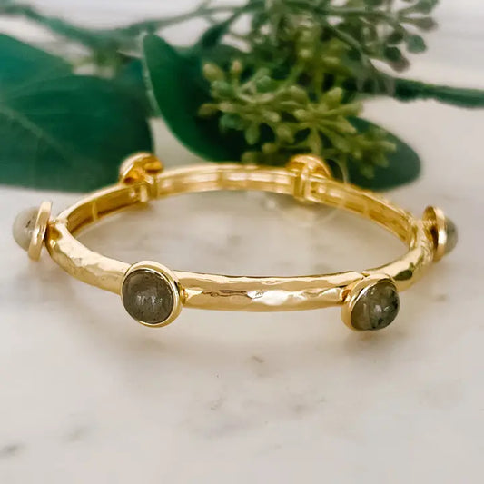 Gold Stretch Bracelet w/ Grey Stones