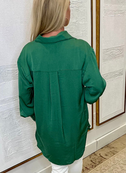 Green Button-Down Tunic Top