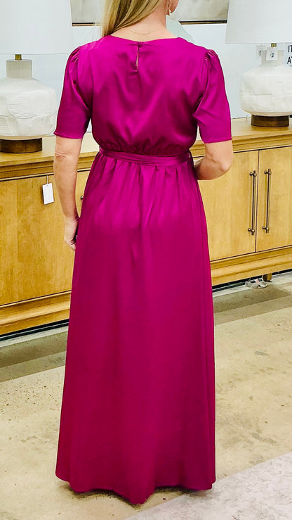 V-Neck Flutter Sleeve Maxi - Magenta