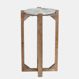 24" Modern Wood & Marble Drink Table