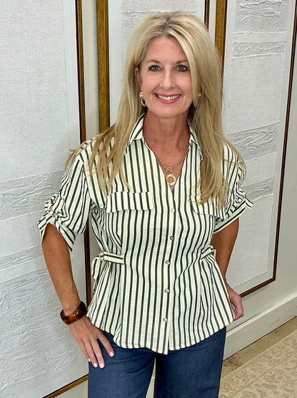 Green & Cream Striped Top