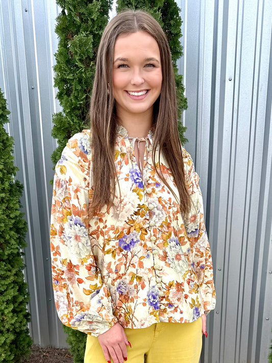 Cream Floral Button Down Top