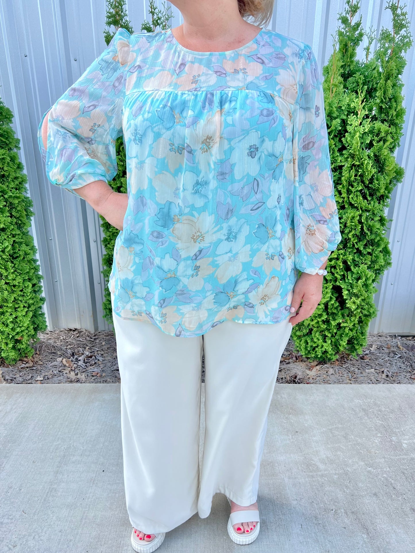 Blue Floral Shimmer Top