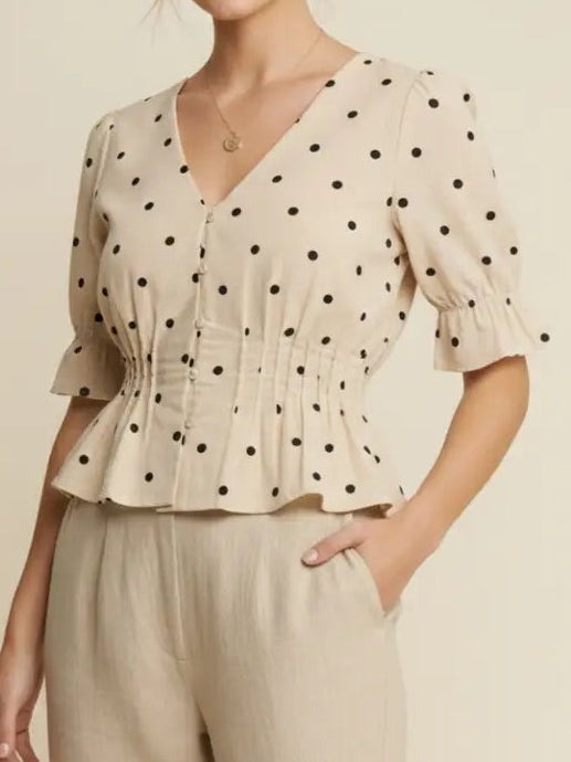 Beige Polka Dot Peplum Top