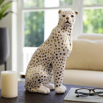 Sitting Ceramic Leopard White 11"