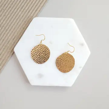 Gold Round Textured Earrings