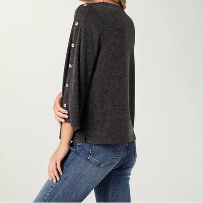 Charcoal 3/4 Sleeve Top w/Button Detail