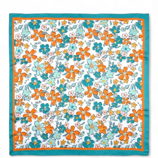Teal Mixed Flower Silky Scarf