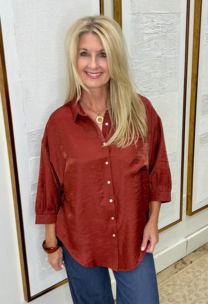 Burgundy Oversized Button Up Top