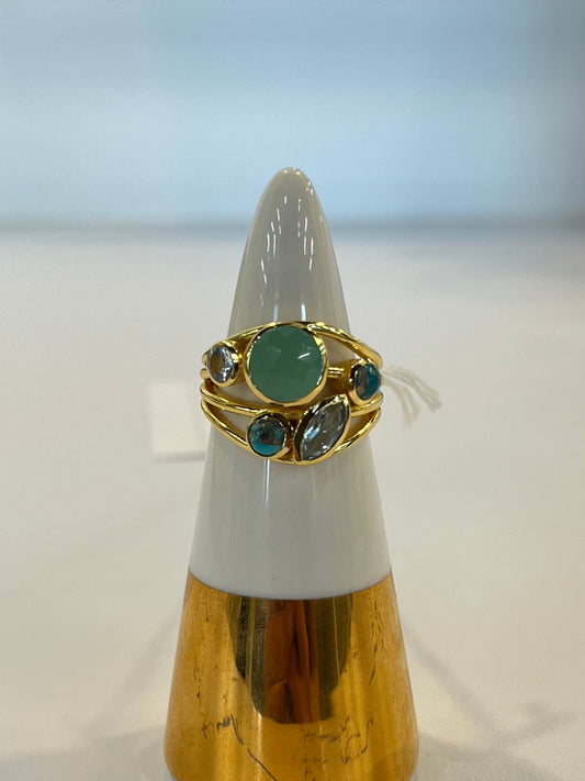 Aqua Gold Plated Ring w/ Assorted Stones