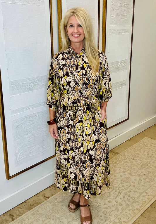 Brown Botanical Dress