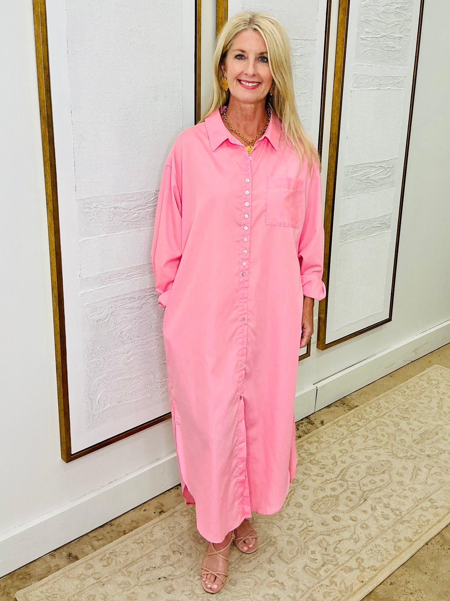 Pink Collared Maxi Dress
