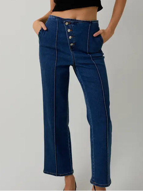 Denim Button Detail Pants