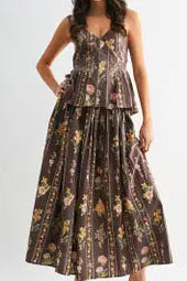 Brown Floral Skirt Set