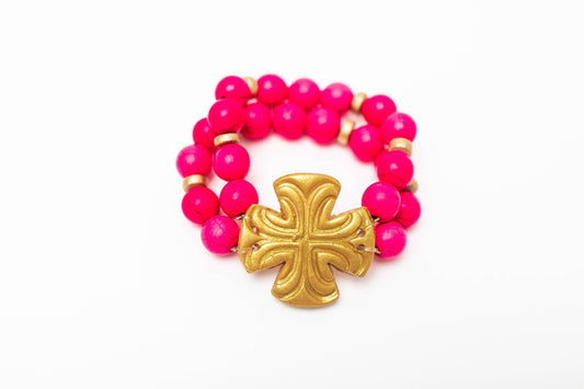 Hot Pink Jade Double Strand with Friendship Bracelet