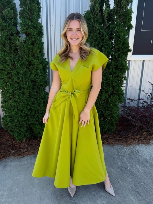 Lime Green V-Neck Dress
