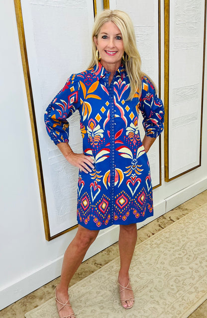 Cobalt Blue Ikat Dress