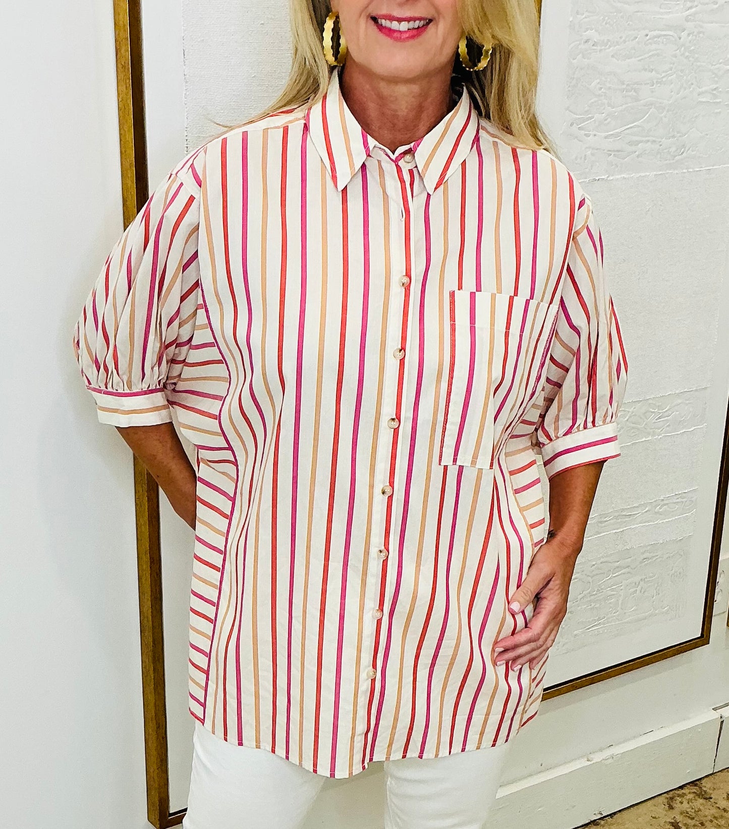 Pink Multi Color Stripe Top