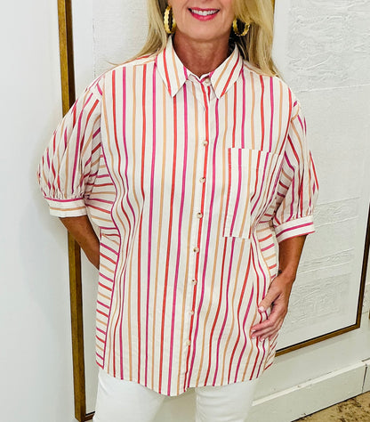 Pink Multi Color Stripe Top