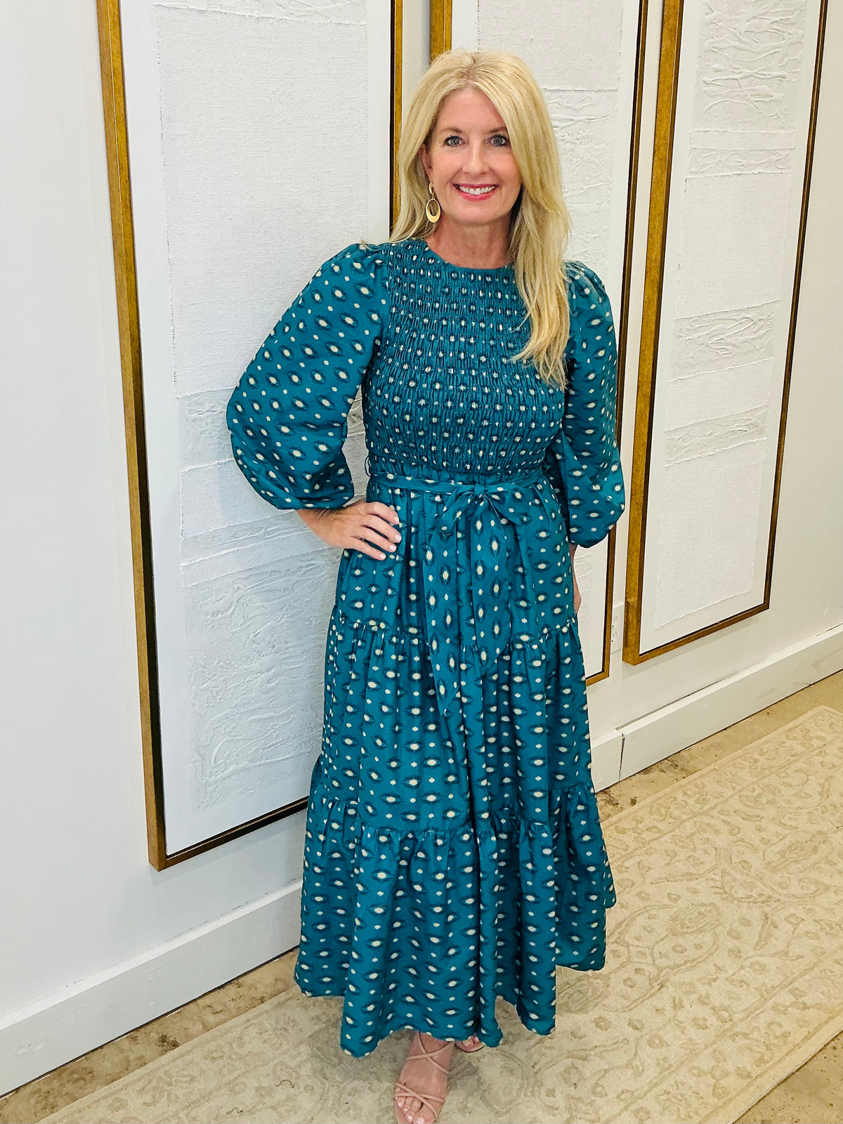 Teal Print Midi Dress