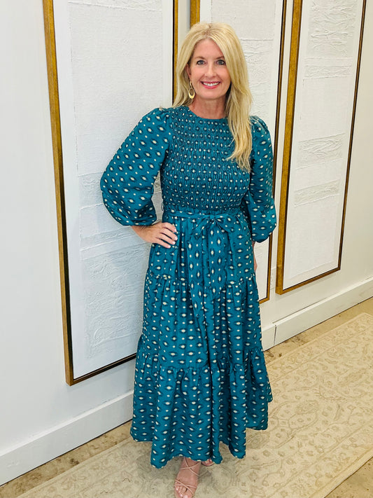 Teal Print Midi Dress