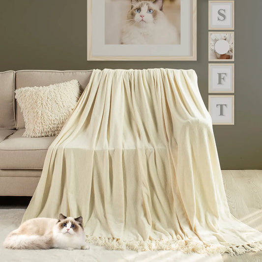 Soft Ivory Oversized Throw w/ Fringe 60"X80"