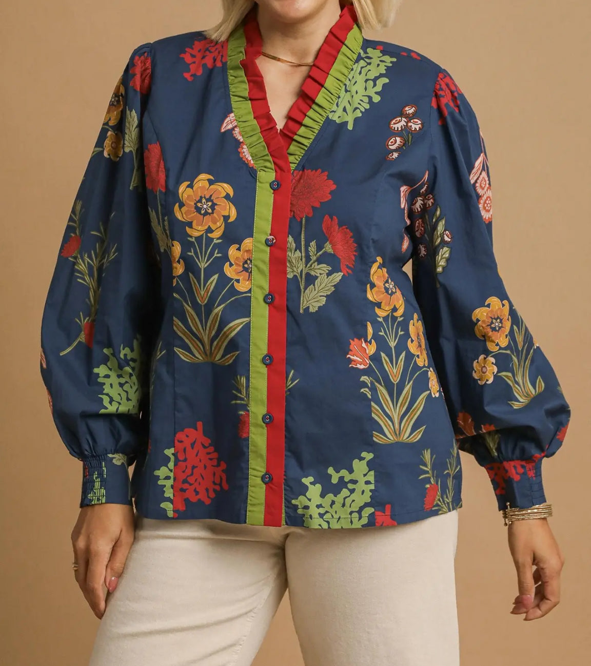 Plus Ruffle Front Top/Midnight Mix