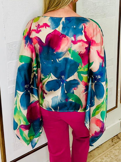 Floral Satin Poncho Top