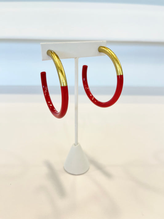 Large Red & Gold Hoop Earrings