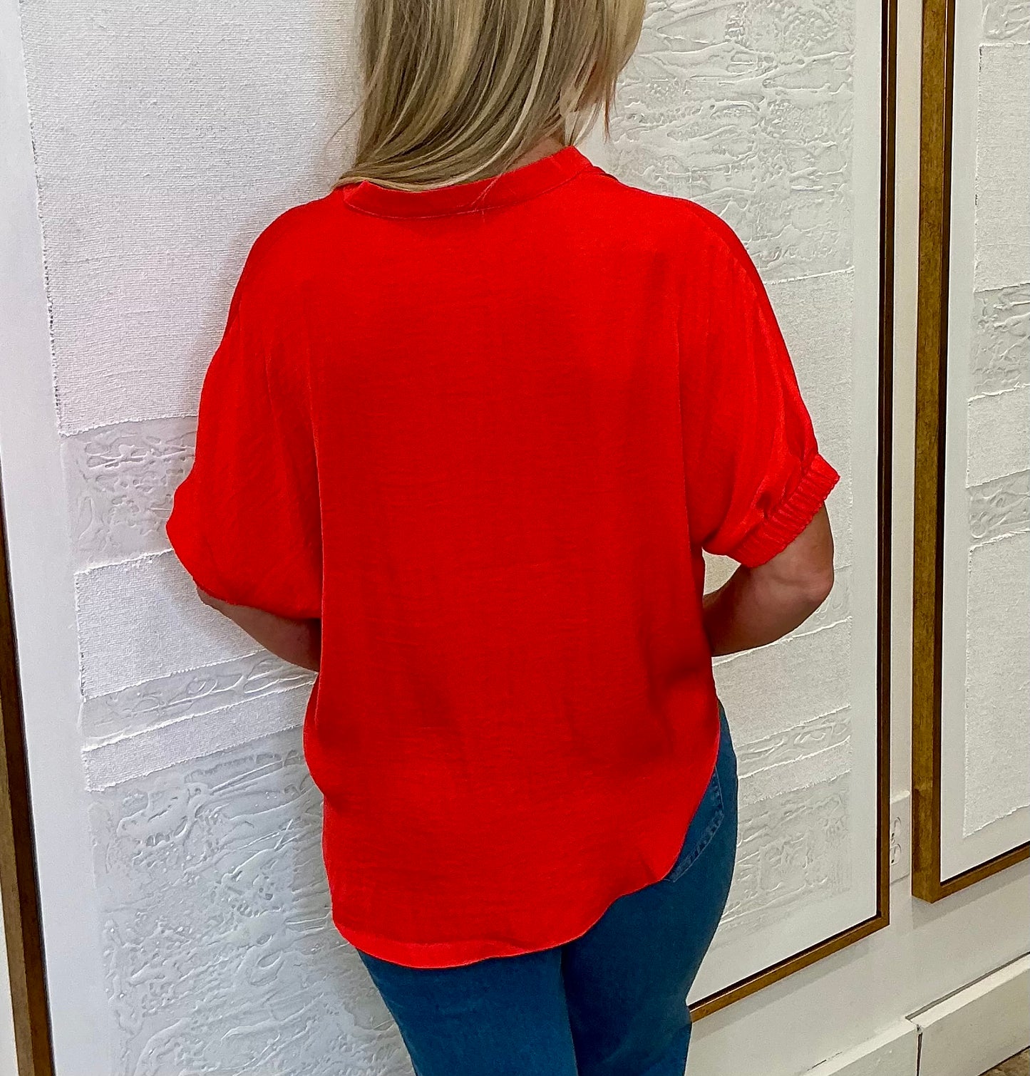 Oversized Red V-Neck Top