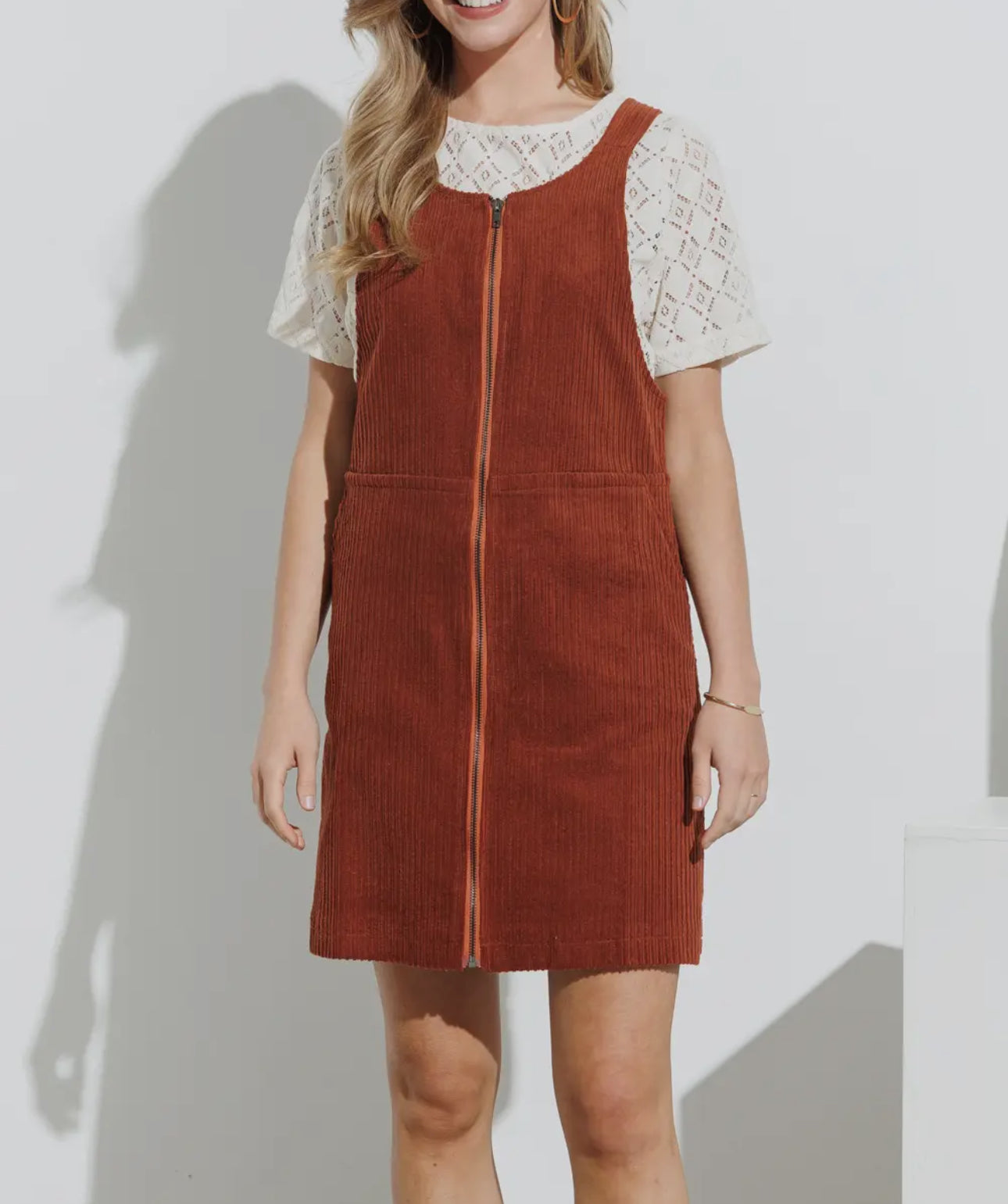 Corduroy Zip Up Mini Dress