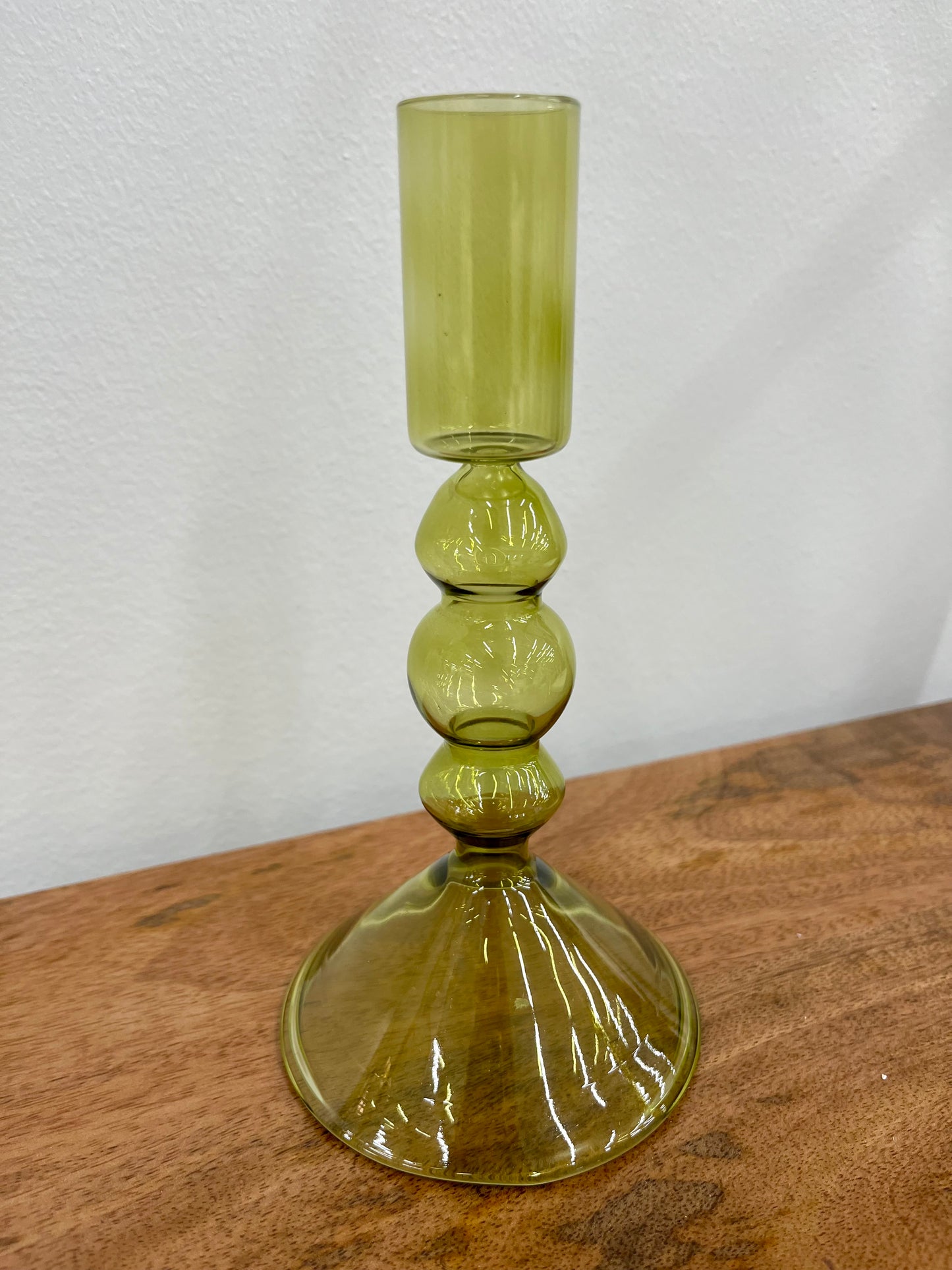 Green Glass Taper Candle Holder S/2