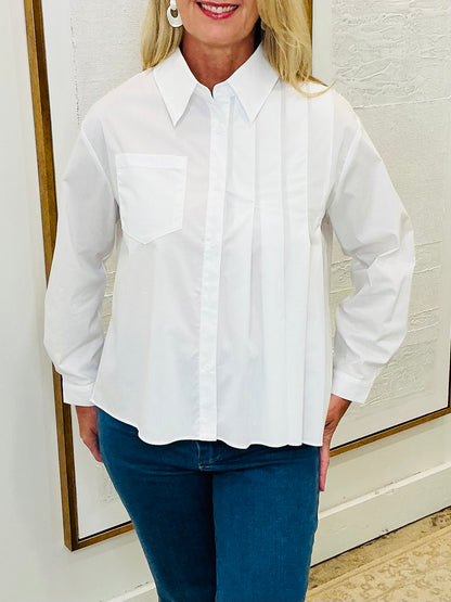 Pleated White Long Sleeve