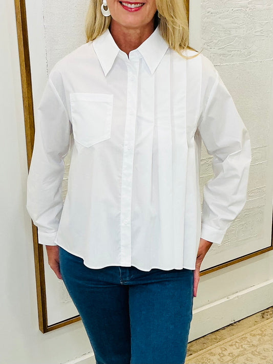Pleated White Long Sleeve